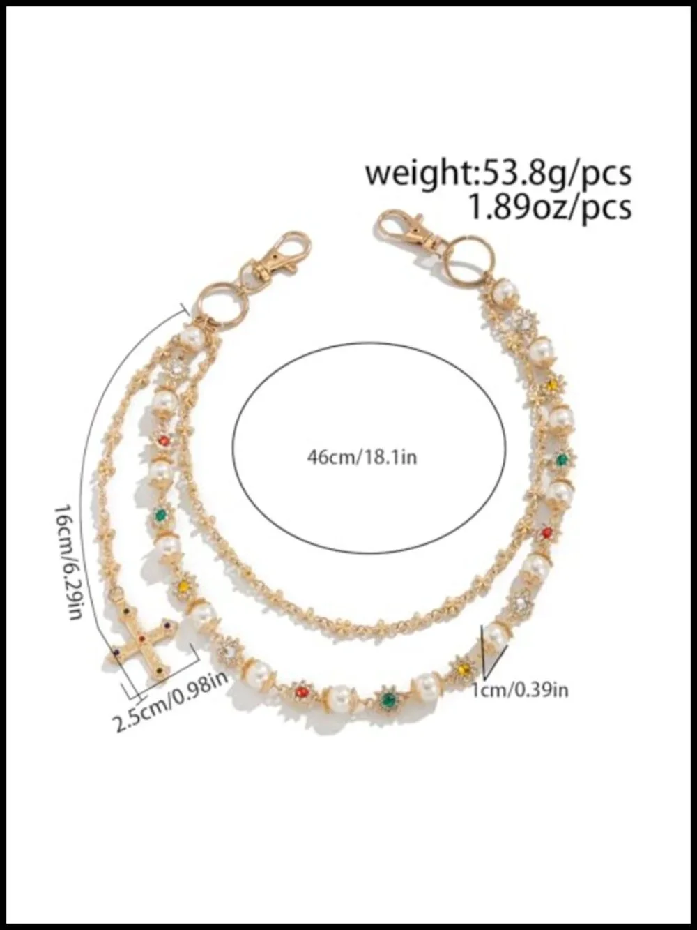 Layered Wallet Chain with Rhinestone Flower Pearl Accents